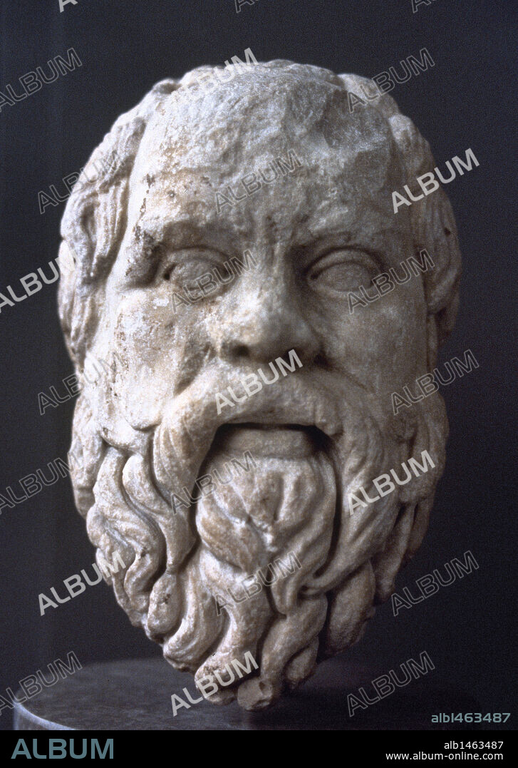 SOCRATES (Alopeke, Atica, h.470-Atenas,399 a.C.). Filósofo griego. Creador del método de reflexión llamado "la mayéutica". Acusado de corromper a la juventud, fue condenado a muerte por la "Heliza" (Tribunal popular de Atenas). BUSTO DE SOCRATES. Copia romana de un original griego, fechada entre los años 380 y 360 a.C. Museo Británico. Londres. Inglaterra. Reino Unido.