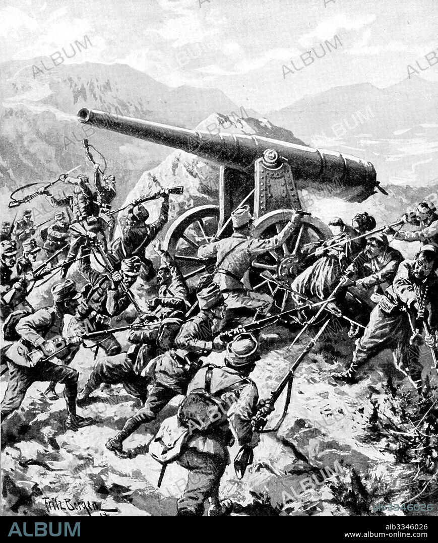 FRITZ BERGEN. The conquest of a Montenegrin field gun Long Tom near Bileca (Illustration from Allgemeiner Kriegszeitung).