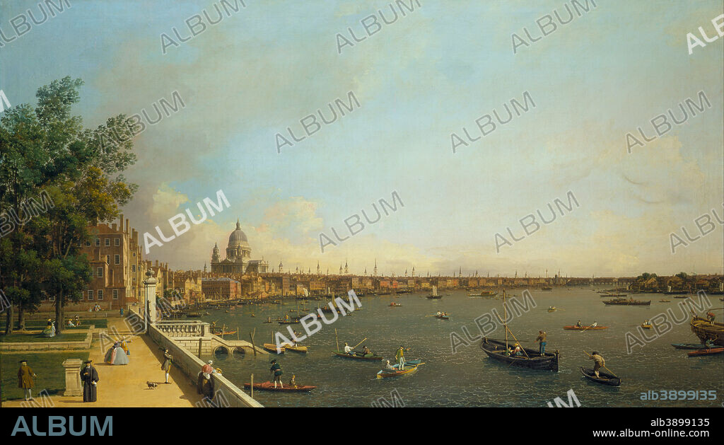 CANALETTO. London: The Thames from Somerset House Terrace towards the City. Date/Period: 1750 - 1751. Painting. Oil on canvas. Height: 107.9 cm (42.4 in); Width: 188 cm (74 in).