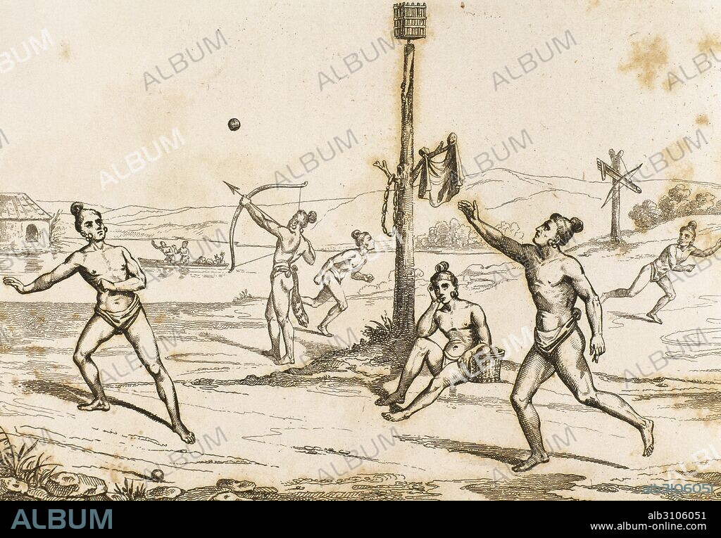 Indigenous peoples of the Americas. 16th century. Playing. Engraving, 1841.