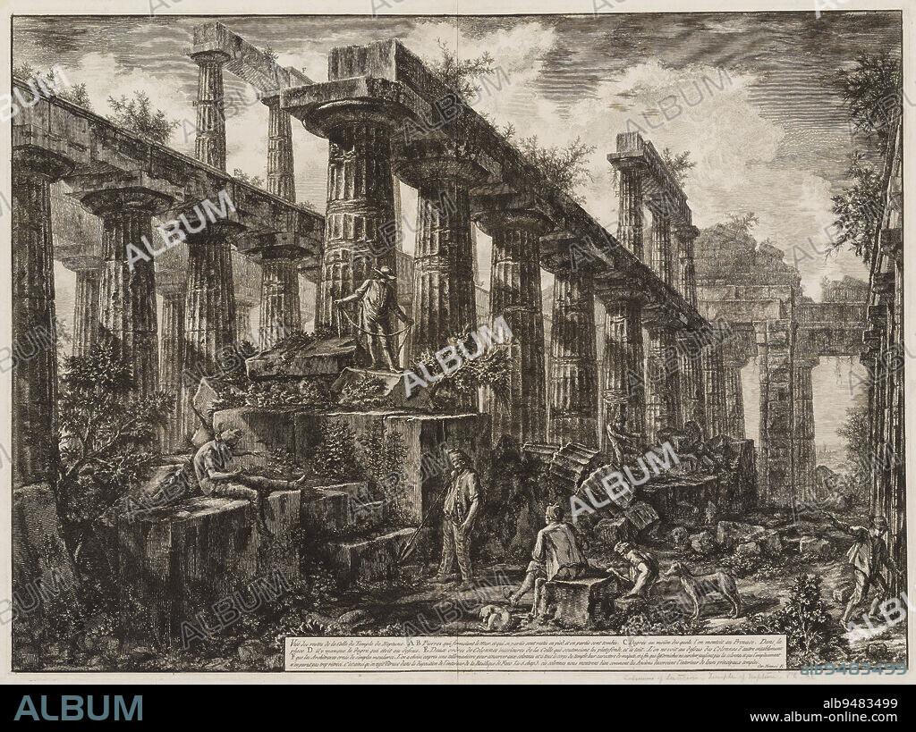 Ruins of Cella, Temple of Neptune, 1778, Giovanni Battista Piranesi, Italian (Rome), Italian, 17201778, 19 13/16 x 26 7/8 in. (50.32 x 68.26 cm) (plate)20 3/8 x 27 7/16 in. (51.75 x 69.69 cm) (sheet), Etching, Italy, 18th century.