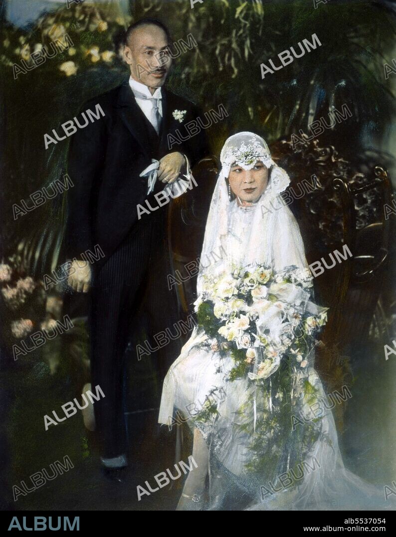 Marriage of Chiang Kai Shek and Soong May Ling, Shanghai, December 1 1927. Soong May-ling or Mei-ling, also known as Madame Chiang Kai-shek (Song Meiling, 1898-2003), First Lady of the Republic of China (ROC) and wife of President Chiang Kai-shek. She was a politician and painter. The youngest and the last surviving of the three Soong sisters, she played a prominent role in the politics of the Republic of China and was the sister in law of Song Qingling, wife of President Sun Yat-sen, the founder of the Chinese Republic (1912).