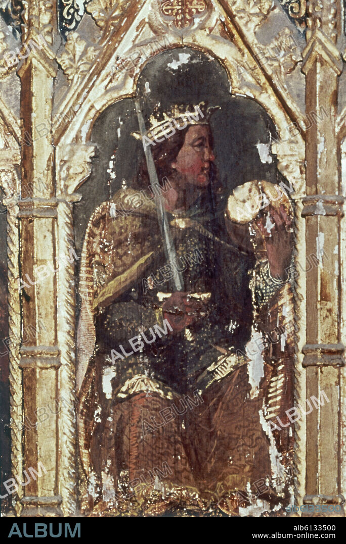 DIEGO ESQUIVEL (SIGLO XVI). SALON DE EMBAJADORES - RETRATOS DE REYES - DETALLE DEL REY FAVILA O FAFILA (?/739) HIJO Y SUCESOR DE PELAYO - REY DE ASTURIAS - 1599.