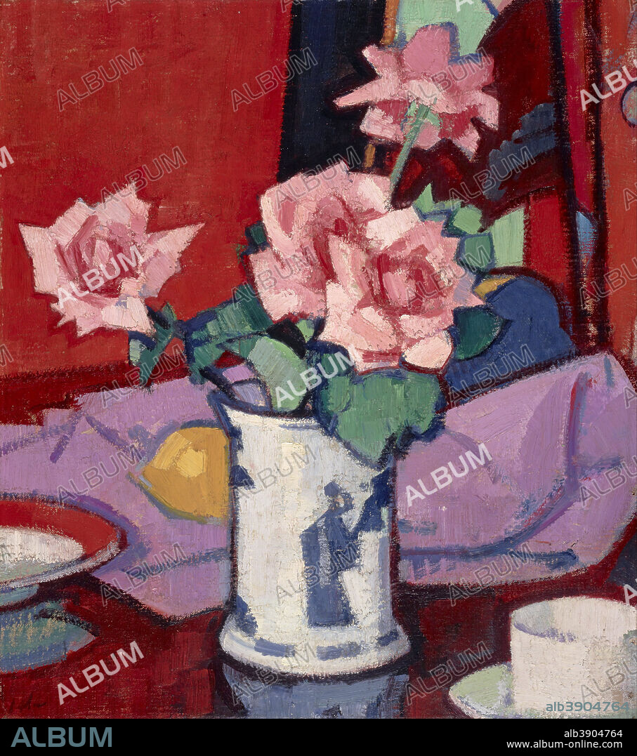SAMUEL JOHN PEPLOE. Pink Roses, Chinese Vase. Date/Period: 1916. Painting. Oil on canvas. Height: 457 mm (17.99 in); Width: 410 mm (16.14 in).