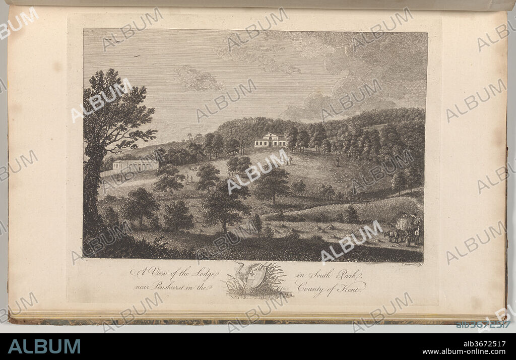 A View of the Lodge in the South Park, near Penshurst in the County of Kent, from The History and Topographical Survey of the County of Kent, vols. 1-3. Artist: Thomas Milton (British, 1743-1827 Bristol). Dimensions: Book: 17 5/16 × 11 × 13/16 in. (44 × 28 × 2 cm)
Sheet: 16 15/16 × 10 5/8 in. (43 × 27 cm)
Plate: 10 1/16 × 14 in. (25.5 × 35.5 cm). Date: 1777-90.
Plate 35, vol. I, lodge built by Richard Ahnutt, Esq.  See 2014.599.1-.30 for comments.