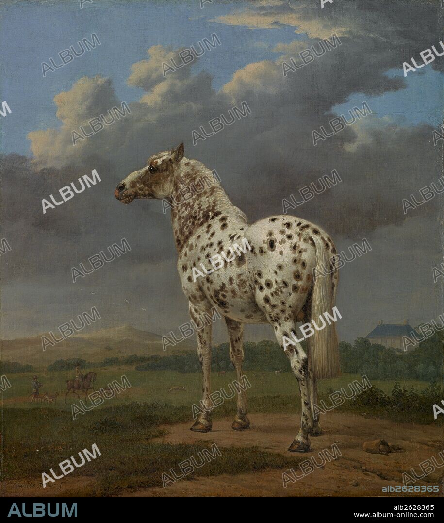 The "Piebald" Horse; Paulus Potter, Dutch, 1625 - 1654; about 1650 - 1654; Oil on canvas; Unframed: 50.2 x 45.1 cm (19 3/4 x 17 3/4 in.), Framed [outer dim]: 70.2 x 65.1 x 6 cm (27 5/8 x 25 5/8 x 2 3/8 in.).
