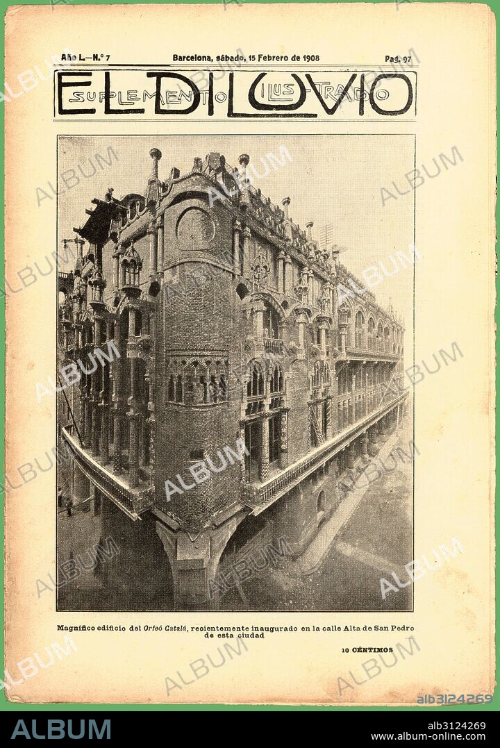 Portada de la revista El Diluvio, dedicada al Orfeó Català y el nuevo edificio del Palau de la musica. Barcelona, febrero de 1908.