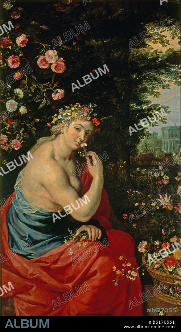 PETER PAUL RUBENS (taller). LA DIOSA FLORA - SIGLO XVII - OLEO/LIENZO - 167x95 cm - NP 1675 - ESCUELA FLAMENCA.