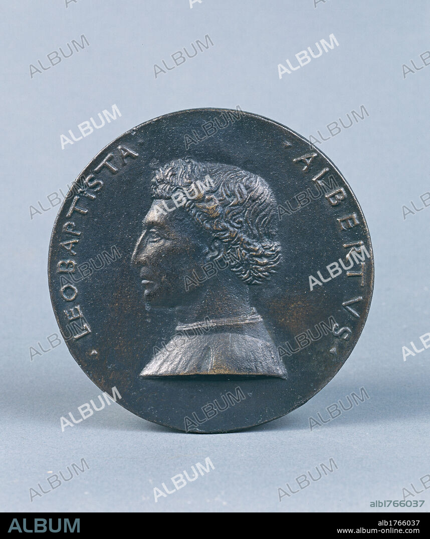 Medal of Leon Battista Alberti, by De Pasti Matteo, 15th Century, 1453 about, bronze casting, mm. Italy, Tuscany, Florence, Bargello National Museum, inv. I 5907. All. Front. Bust of Leon Battista Alberti facing left. Authorization required for non editorial use.