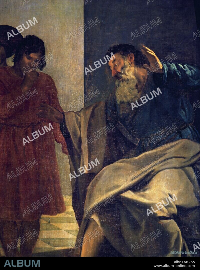 DIEGO VELAZQUEZ (1599-1660). LA TUNICA DE JOSE - DETALLE DE SU PADRE JACOB - SIGLO XVII - BARROCO ESPAÑOL - RESTAURADO EN 1989 - Conjunto 7331.