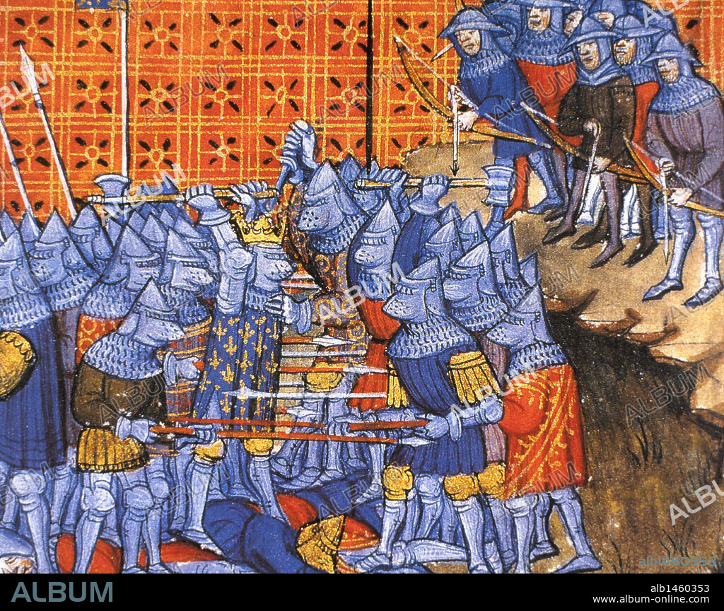 "BATALLA DE POITIERS" (732). CARLOS MARTEL venció a los árabes al mando de los cuales se encontraba Abd al-Rahman ibn Allah alCafigi. Miniatura del s. XIV perteneciente a las "Grandes Chroniques de France". Castillo de Chantilly. Francia.