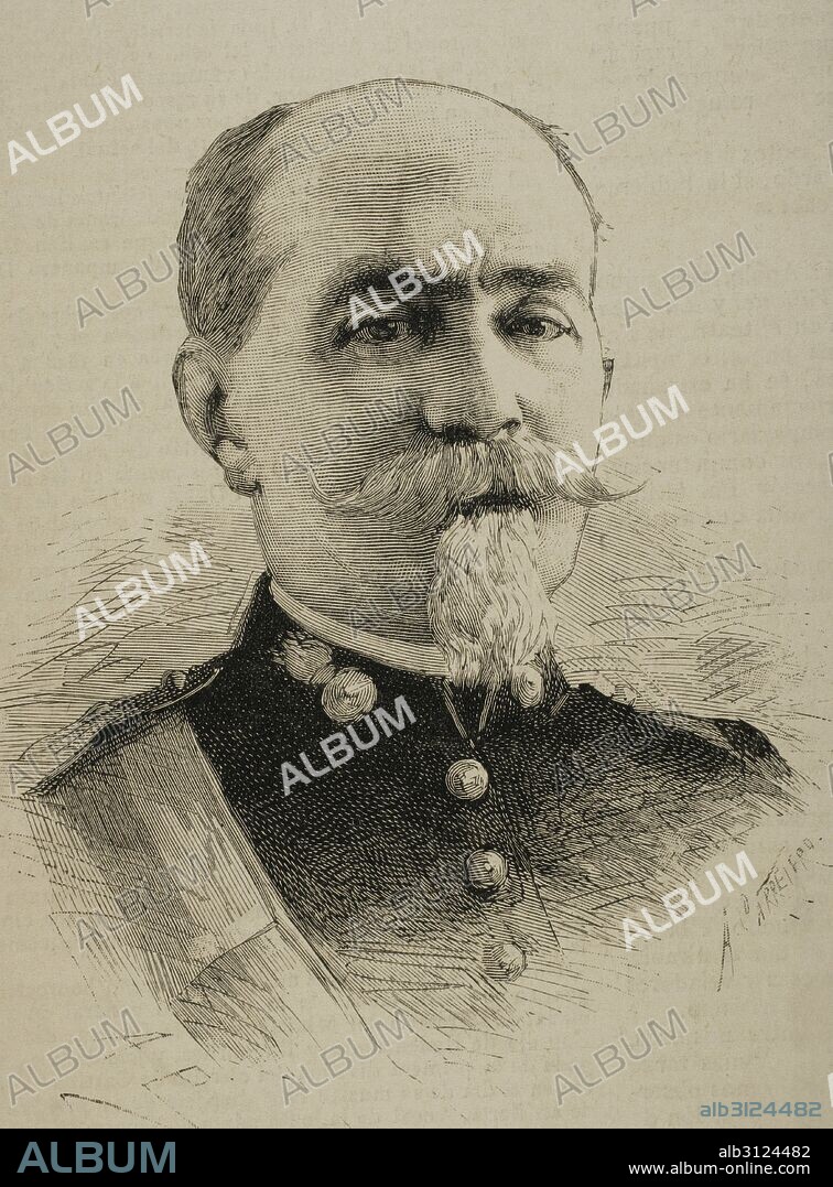 CLEMENTE DE VELARDE Y GONZALEZ (1827-1886). Militar español. Retrato. Grabado por Arturo Carretero (1852-1903). La Ilustración Española y Americana, 1886.