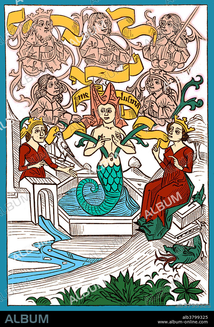 Melusine is a figure of European legends and folklore, a feminine spirit of fresh waters in sacred springs and rivers. She is usually depicted as a woman who is a serpent or fish from the waist down (much like a mermaid). She is also sometimes illustrated with wings, two tails or both. The fairy, Melusine, was the daughter of the fairy Pressyne and King Elynas of Albany.