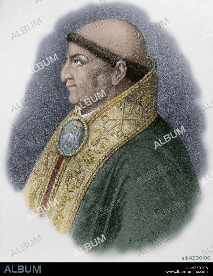 Francisco Jiménez de Cisneros, known as Cardinal Cisneros (1436-1517). Cardinal, archbishop of Toledo, Primate of Spain and 3rd General Inquisitor of Castile. Portrait. Lithography. Later colouration. Cronica General de España, Historia Ilustrada y Descriptiva de sus Provincias. Castilla-La Nueva, 1869.