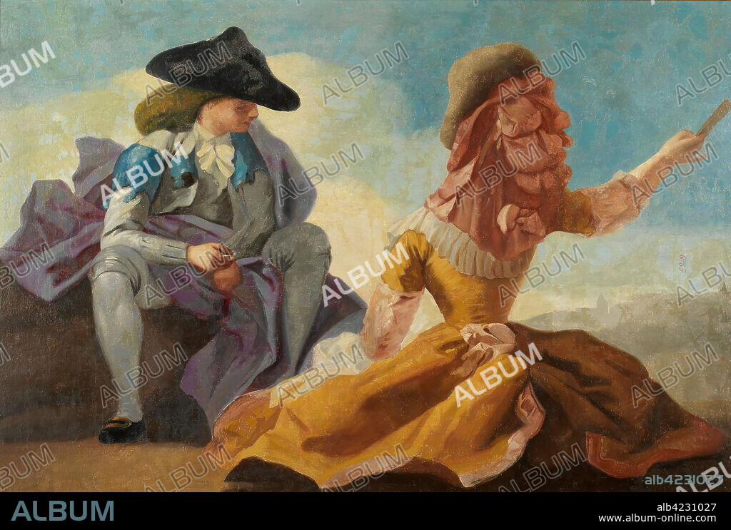JOSÉ DEL CASTILLO. José del Castillo / 'Pareja de majos'. Siglo XVIII. Óleo sobre lienzo, 103 x 150 cm.