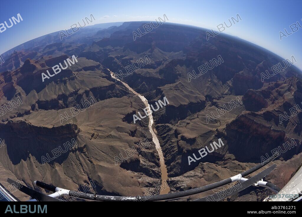 Aerial photo of Colorado River and the Grand Canyon from Papillon Helicopter, Grand Canyon National Park, UNESCO World Heritage Site, Arizona, United States of America, North America.