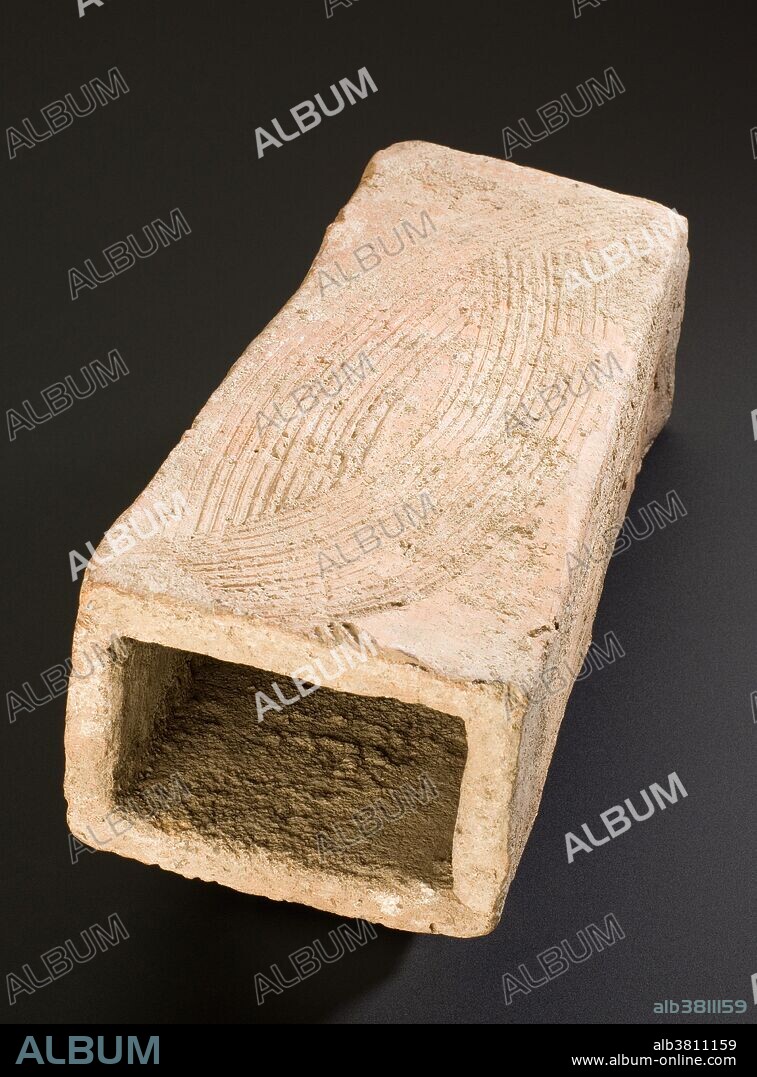 Terracotta water pipe, Roman, 200 BCE - 200 CE. Terracotta water pipes were used quite widely in towns and cities throughout the Roman Empire. This rectangular pipe is slightly tapered at one end to allow it to be slotted into other pipes. Unlike their lead counterparts, terracotta pipes could be repaired quite easily and were also cheaper to produce.