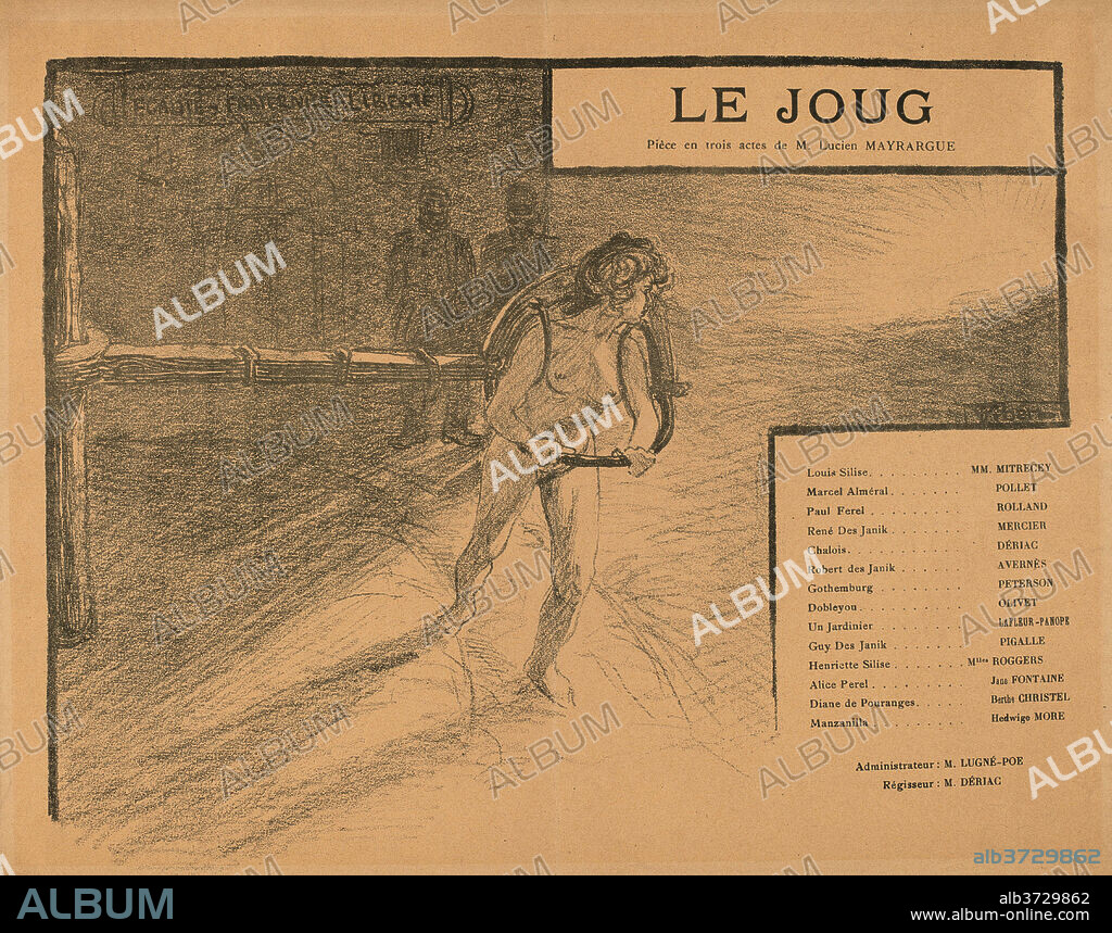 PIERRE-EUGENE VIBERT. Le Joug. Dated: 1899. Dimensions: sheet: 25.8 x 38.1 cm (10 3/16 x 15 in.). Medium: lithograph in green on light brown wove paper.