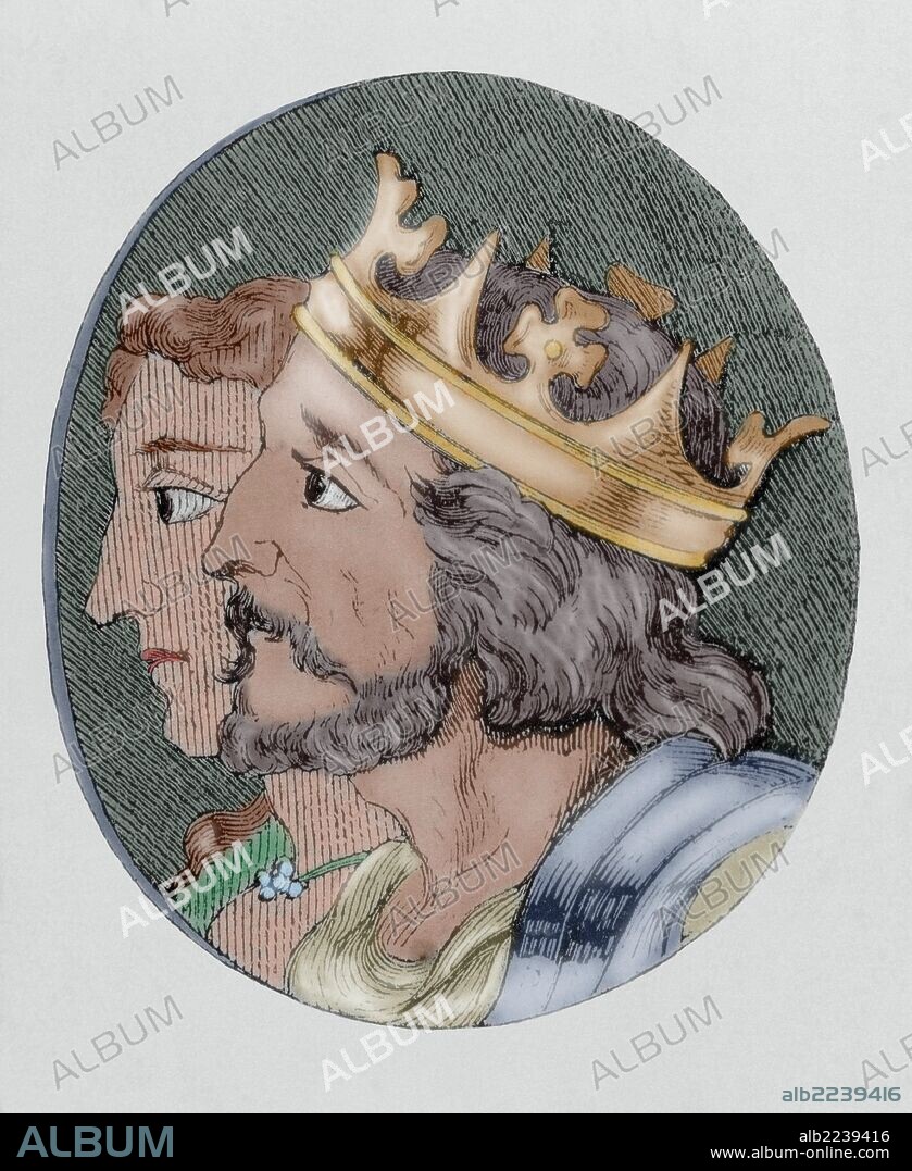 Ferdinand I of Leo_n and Castile (1015-1065). The Great. The Count of Castille, and King of Leon. Engraving. Colored.