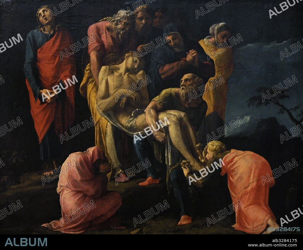Nuevo Testamento. Traslado de Cristo al sepulcro, hacia 1527. Oleo de Polidoro da Caravaggio (Polidoro Caldara) (1499-1543). Museo de Capodimonte. Nápoles. Italia.