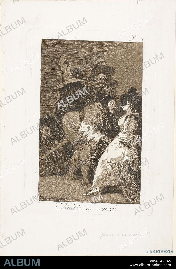 FRANCISCO DE GOYA. Nobody knows himself, plate six from Los Caprichos. Francisco José de Goya y Lucientes; Spanish, 1746-1828. Date: 1796-1799. Dimensions: 191 x 120 mm (image); 218 x 152 mm (plate); 301 x 207 mm (sheet). Etching and aquatint on ivory laid paper. Origin: Spain.