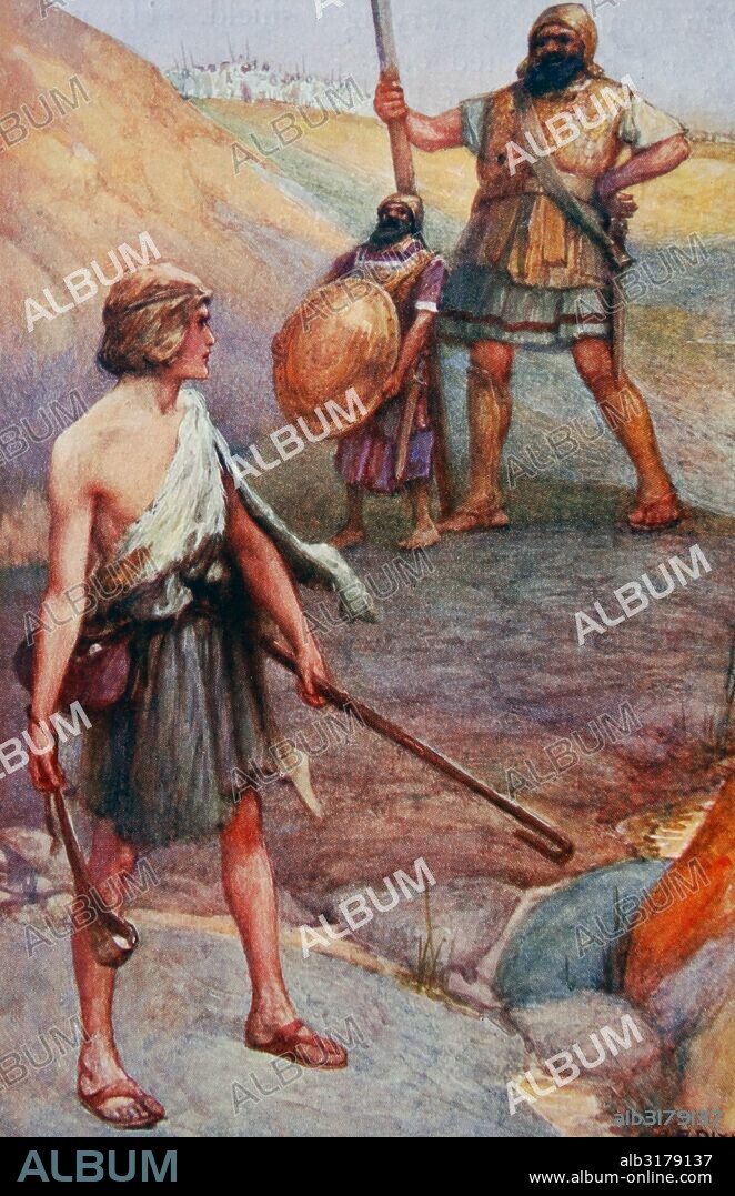 Painting depicting the David and Goliath. Goliath was a giant Philistine warrior defeated by the young David, the future king of Israel, in the Bible's Books of Samuel.