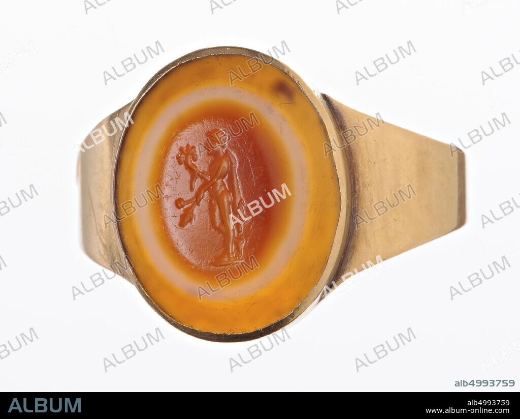 Vz: Bonus Juventus with ear of corn and poppy head in one hand and a cornucopia in the other hand., Gem, intaglio, ringstone, agate, nicolo, Color: brown.