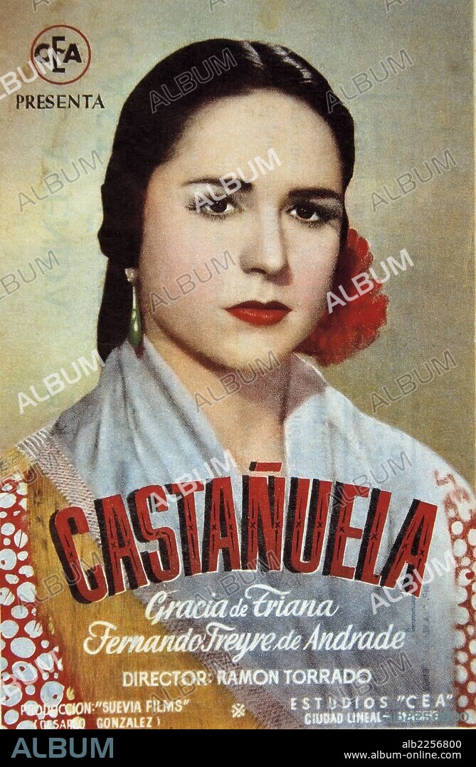 GRACIA DE TRIANA. GRACIA JIMENEZ ZAYAS. CANTANTE ESPAÑOLA SEVILLA 1919 - 1989. CARTEL DE LA PELICULA CASTAÑUELA , AÑO 1945.