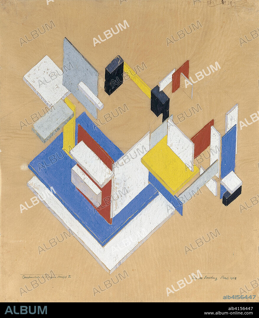 Theo van Doesburg (Utrecht, 1883-Davos, 1931). Construcción espaciotemporal II (1924). Gouache, lápiz y tinta sobre papel de calco. 47 x 40,5 cm.