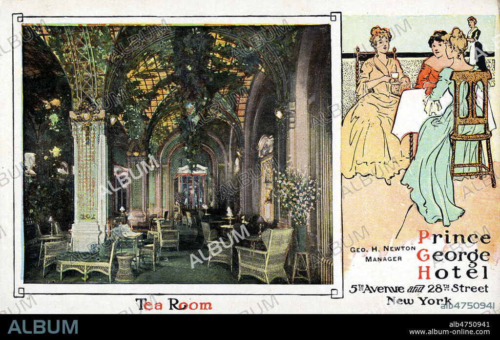 Salon de the de l'hotel Prince George, a New York. Illustration anonyme. Credit : Collection IM/KHARBINE-TAPABOR.