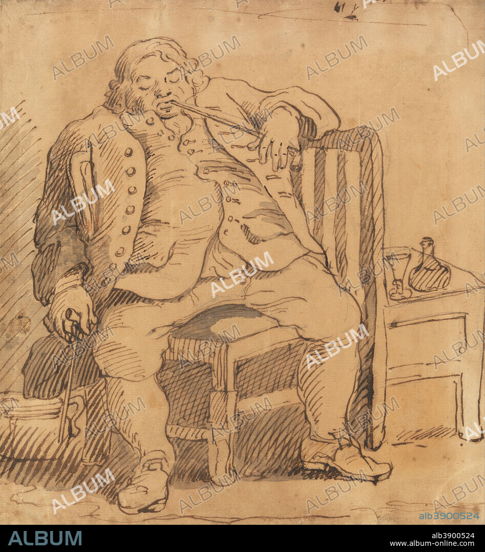 WILLIAM HOGARTH. Benjamin Read. Date/Period: Ca. 1757. Drawing. Brown ink and brown wash with gray wash over graphite on medium, slightly textured, brown laid paper. Height: 267 mm (10.51 in); Width: 248 mm (9.76 in).