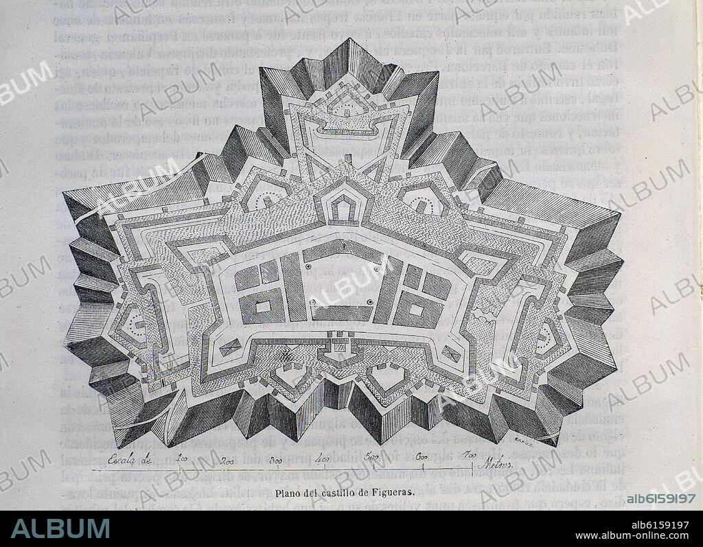 PLANO DEL CASTILLO DE FIGUERAS (GERONA) UNA ESTRUCTURA ESTRELLADA AL ESTILO VAUBAN CONSTRUIDO ENTRE LOS SIGLOS XV Y XVII.