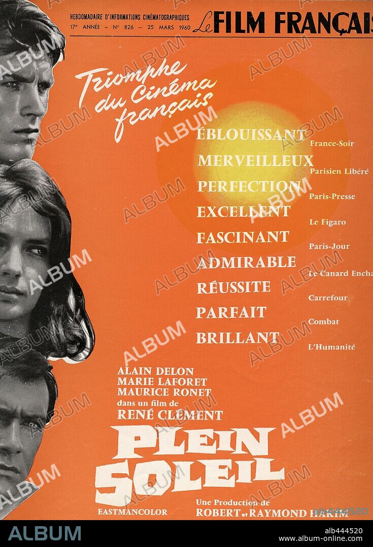 Poster of PURPLE NOON, 1960 (PLEIN SOLEIL), directed by RENE CLEMENT. Copyright PARIS FILM/PANITALIA/TITANUS.