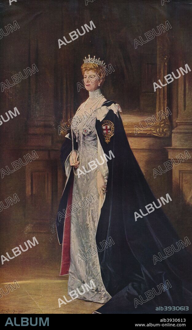 'H.M. Queen Mary', 1910 (1935). After the painting by Sir William Llewellyn, P.R.A. From Modern Masterpieces Part 20. [George Newnes Ltd, London, 1935].