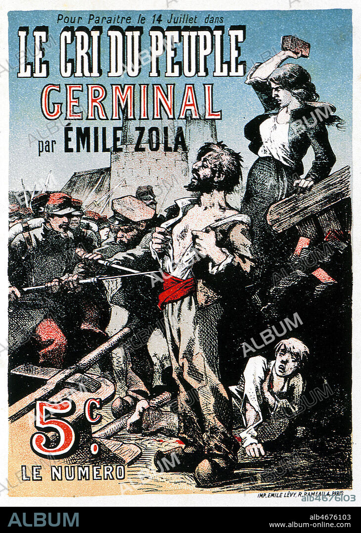 Publicite pour le livre Germinal roman d'Emile ZOLA (1840-1902) publie dans Le Cri du Peuple. Illustration de Jules CHERET (1836-1932). 1884. Credit : Coll. Perrin/KHARBINE-TAPABOR.