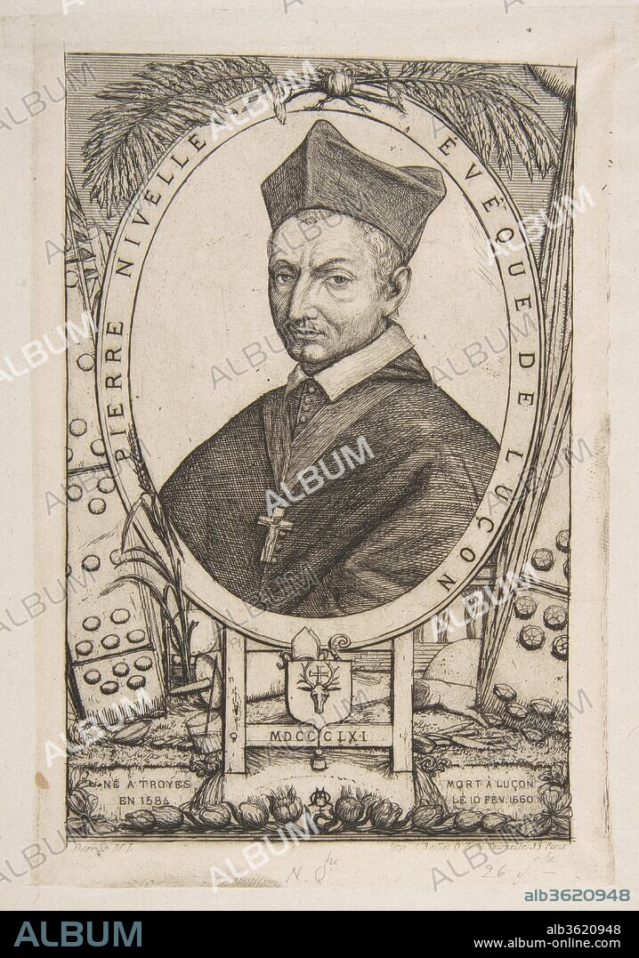 Pierre Nivelle, Bishop of Luçon, after Lasne. Artist: Charles Meryon (French, 1821-1868); After Michel Lasne (French, Caen 1590-1667 Paris). Dimensions: plate: 6 3/8  x 4 1/4 in. (16.2  x 10.8 cm). Sitter: Portrait of Pierre Nivelle. Date: 1861.