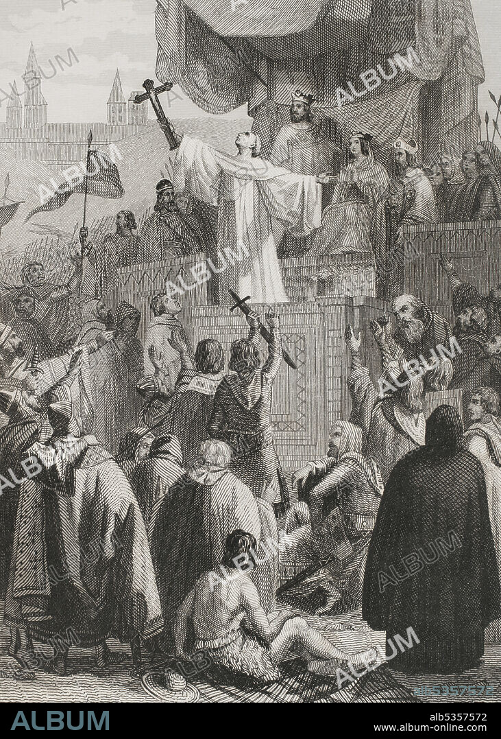 ANTONIO ROCA SALLENT (1814-1864). SPANISH ENGRAVER.. Historia de España. Edad Media. Cruzada contra los Moros. Grabado por Antonio Roca. Las Glorias Nacionales. Tomo III, edición Madrid-Barcelona, 1853.