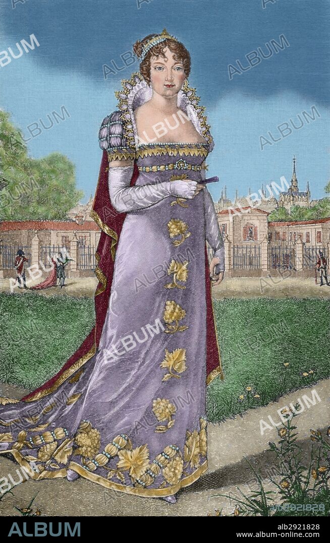 MARIA LUISA DE AUSTRIA (Viena, 1791-Parma, 1847). Hija de Francisco I, en 1810 contrajo matrimonio con Napoleón Bonaparte. Grabado coloreado del siglo XIX.