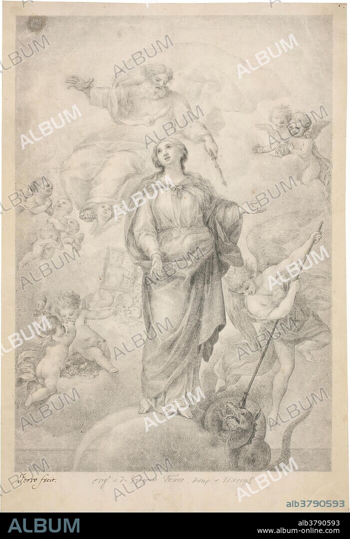 Gregorio Ferro / 'La Inmaculada Concepción'. Siglo XVIII. Lápiz negro sobre papel verjurado, amarillento, 380 x 260 mm.