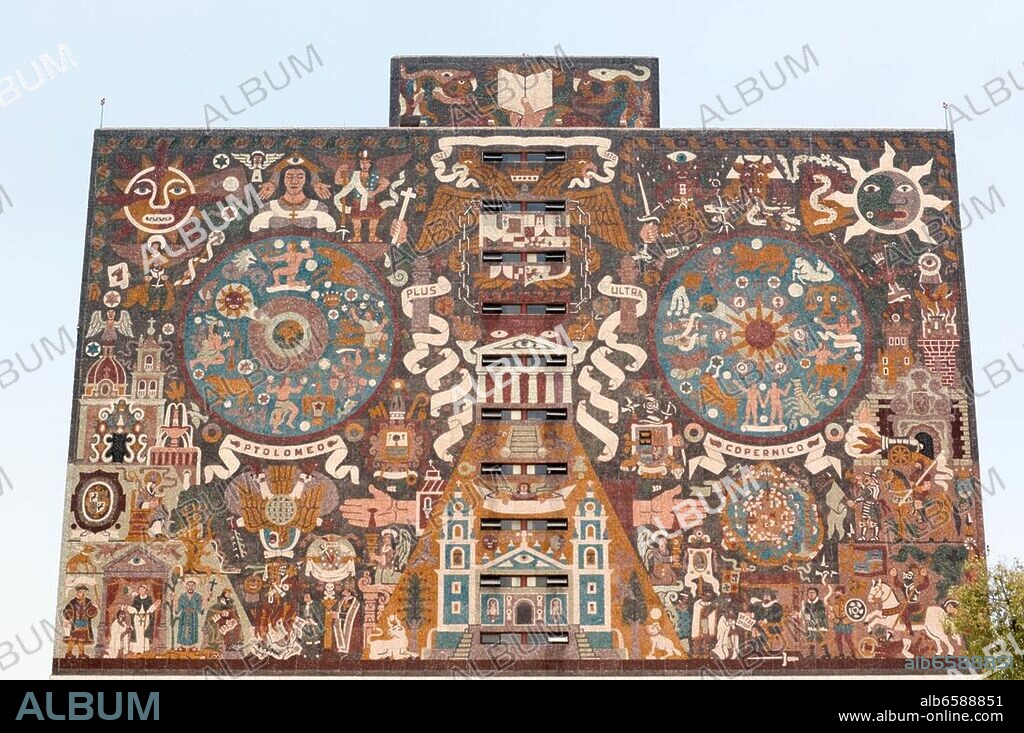 Central Library (UNAM Biblioteca Central), is the main library in the Ciudad Universitaria Campus of the National Autonomous University of Mexico (UNAM). Finished in 1956. Mural made of tiles by Juan.