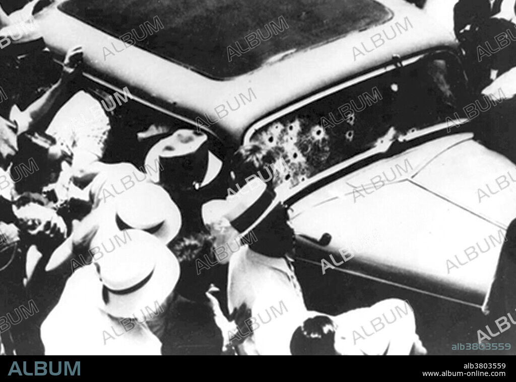 Bonnie Elizabeth Parker (October 1, 1910 - May 23, 1934) and Clyde Chestnut Barrow (March 24, 1909 - May 23, 1934) were American criminals who traveled the central US with their gang during the Great Depression, robbing and killing people. At times, the gang included Clyde's older brother Buck Barrow and his wife Blanche, Raymond Hamilton, W. D. Jones, Joe Palmer, Ralph Fults, and Henry Methvin. Their exploits captured the attention of the American public during the "Public Enemy Era" (1931-35). Though known today for his dozen-or-so bank robberies, Barrow preferred to rob small stores or rural gas stations. The gang is believed to have killed at least nine police officers and several civilians. In 1934 they ambushed and killed by law officers. Their bullet-riddled Ford became a popular traveling attraction displayed at fairs, amusement parks and flea markets for three decades, and became a fixture at a Nevada race track where it could be sat in for a dollar.