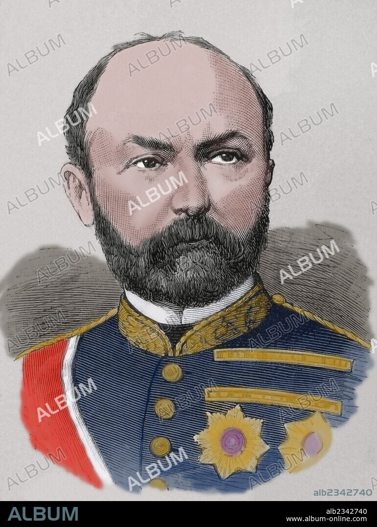 JOSE LOPEZ DOMINGUEZ (1829-1911). Militar y político español. Grabado por Badillo. "La Ilustración Española y Americana", 1833. Coloreado.