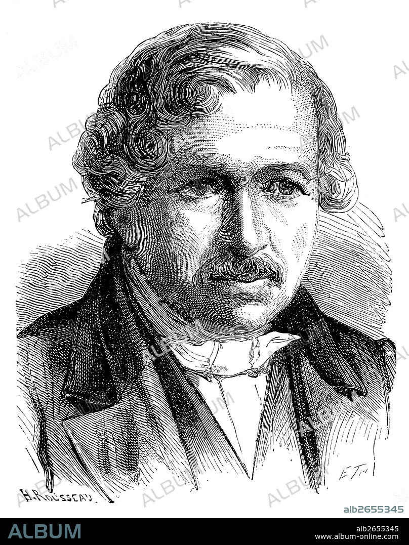 Louis-Jacques-Mandé Daguerre (1787-1851), fotógrafo invetor del daguerrotipo. Grabado de 1873.
