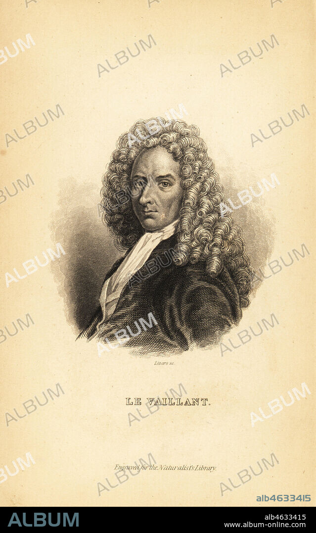 Francois le Vaillant or Levaillant, French author, explorer, naturalist and ornithologist, 1753-1824. Steel engraving by Lizars after a portrait from Sir William Jardine's The Naturalist's Library, W.H. Lizars, Edinburgh, 1843.