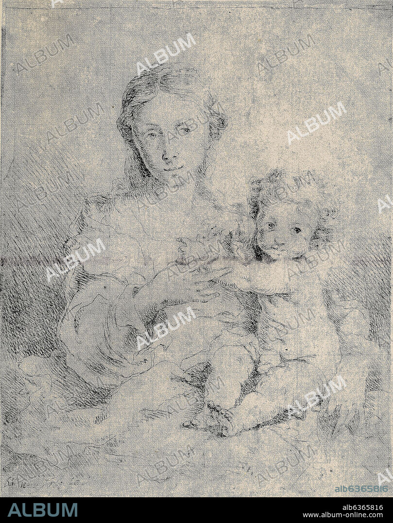 BARTOLOMÉ ESTEBAN MURILLO. LA VIRGEN CON EL NIÑO JESUS - DIBUJO SIGLO XVII - BARROCO ESPAÑOL.