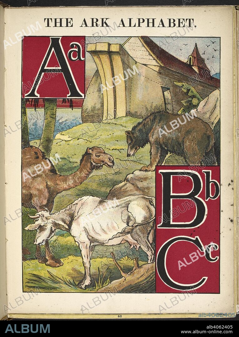 A for Noah's Ark. B for bear. C  for camel. . The ark alphabet. London : Frederick Warne & Co., [1876] Camden Press. Children's books. Alphabet books. Source: 12805.l.45.(10).