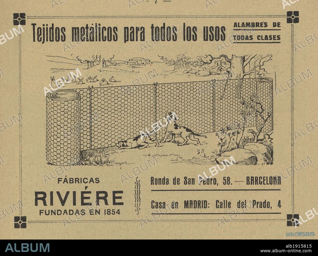 Publicidad de artículos metálicos de la Fábrica Riviere. Barcelona, 1915.