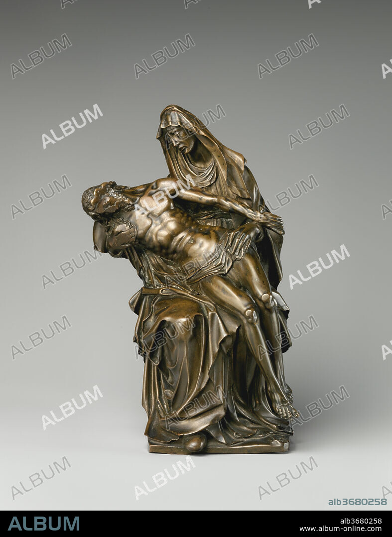 Pietà. Artist: Hubert Gerhard (Netherlandish, 1540/50-1621, active Germany). Culture: German. Dimensions: Overall (confirmed): 11 5/8 × 6 1/2 × 7 1/2 in. (29.5 × 16.5 × 19.1 cm). Date: after 1595.
The jarring loss of Christ's arm, as well as the awkwardness of his head and Mary's right hand, was caused during the casting of this statuette in bronze. Despite the value of the easily reclaimable raw material, the Pietà was never melted down. The reason for this lies in the prestige of its artist and the beauty of his design, which endures even with the casting's failure. Working primarily in terracotta, Gerhard never cast his own bronzes. Probably trained in Florence, he enjoyed an exalted reputation in part thanks to his patrons, who included the phenomenally wealthy Fugger family of merchants and Emperor Rudolf II's brother, Archduke Maximilian III.
[Elizabeth Cleland, 2017].
