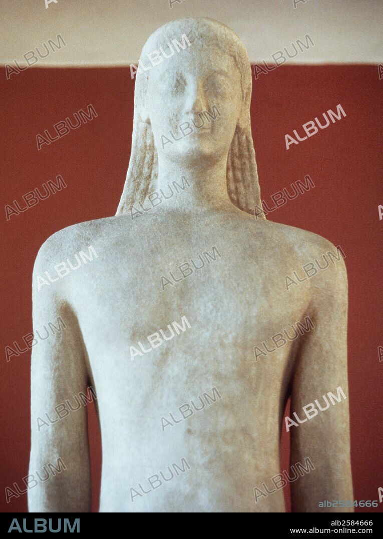 Kouros of Melos. Archaic Period. 540 BC. Frontal detail. Archaeological Museum. Athens. Greece.