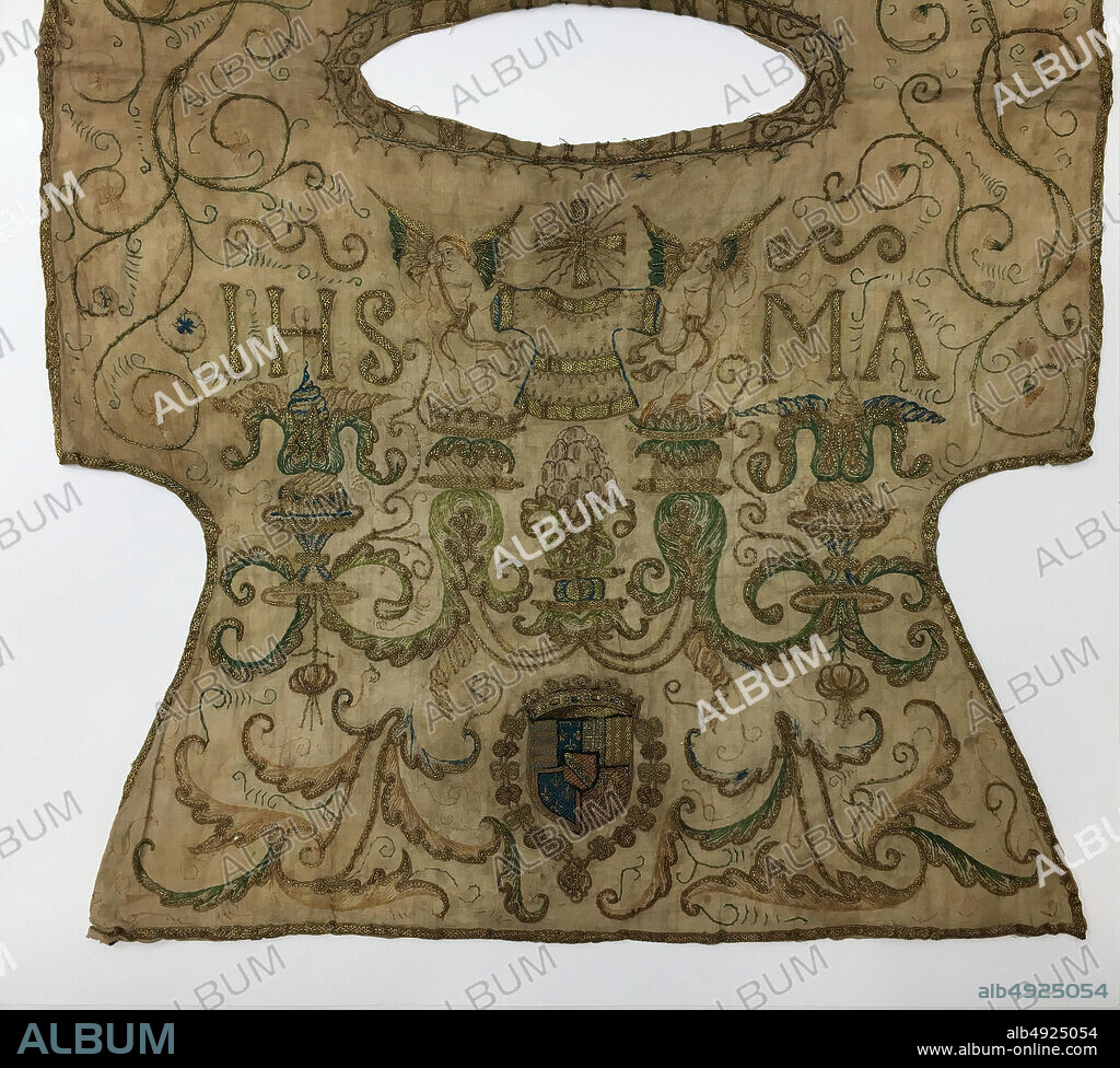 Statue robe, French, early 16th century, French, Silk and metal thread on linen, Overall (length hem to hem, confirmed): 42 3/4 × 26 3/4 in. (108.6 × 67.9 cm), Textiles-Embroidered.